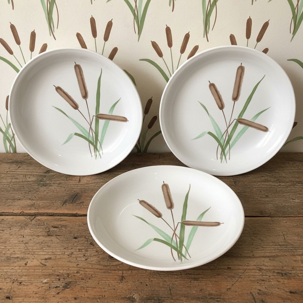 Homer Laughlin Debutante Cattails 3 Bread Plates MID-CENTURY